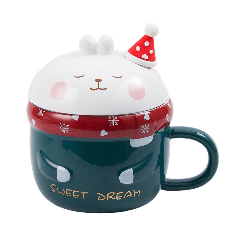 High-Value Breakfast Water Cup Cute Cartoon Rabbit Ceramic Cup With Lid Spoon Girl Student Mug Creativity