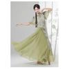 Women's Chinese Traditional Dance Dress, Bamboo Print Cheongsam Style Flowy Practice Costume For Tea Art & Folk Dance