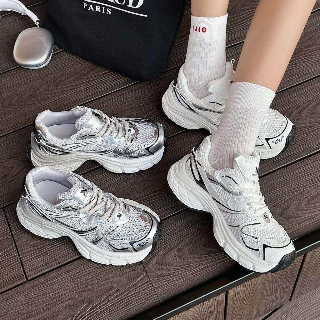 2025 new leather women's shoes ultra-light dad shoes ins super fire breathable network versatile sports shoes thin casual shoes