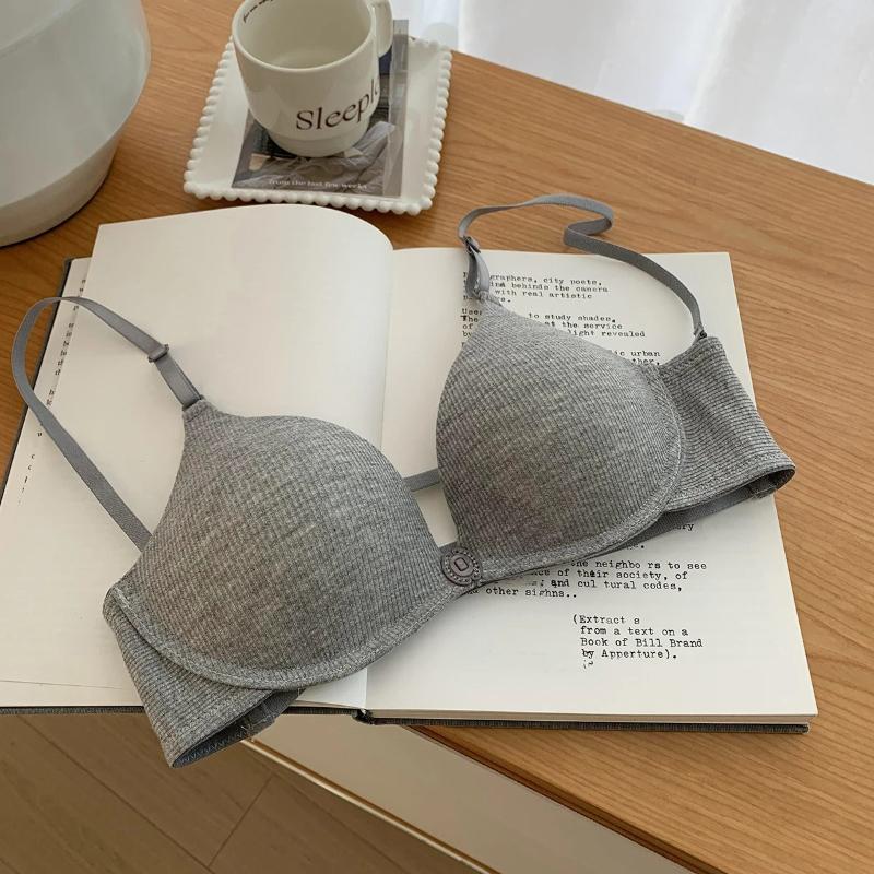 Reggiseno Estivo da Donna Sottile Imbottito Coppa A Push Up Bralette Design con Bottone Frontale Per Studentesse Lingerie Tre Spalline Schiena Vuota