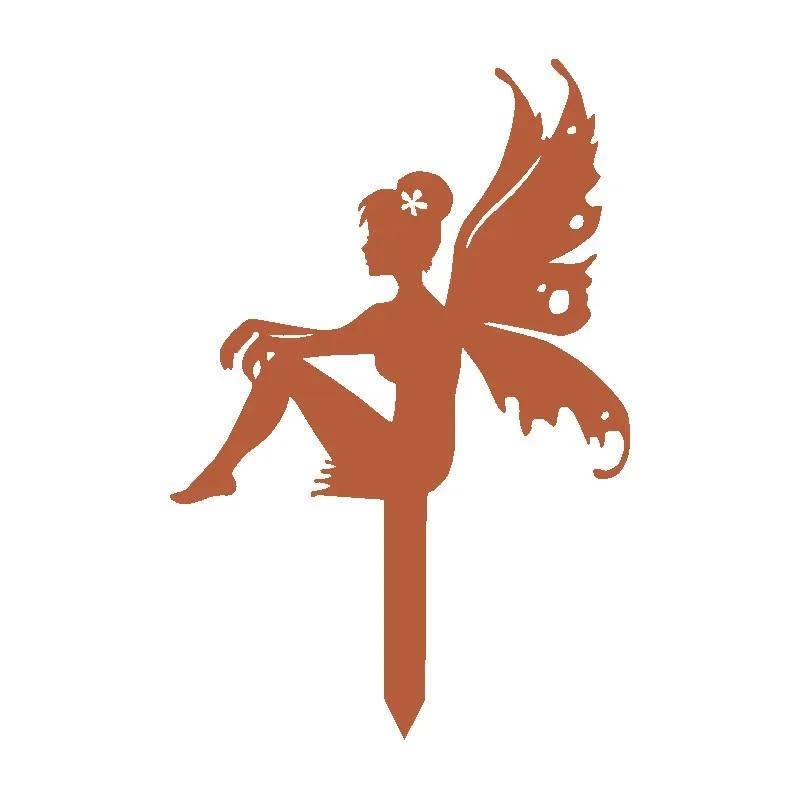 Ornamente für den Gartenhof im Freien, Blumenfee, Feen-Silhouette, Metall- und Eisenhandwerk, Elfendekoration