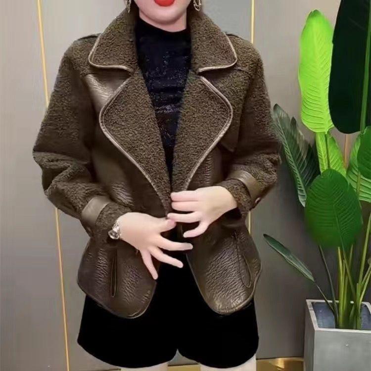 

Женская меховая куртка Интеграция меха и меха Двусторонняя Носимая Свободная Кожаная Куртка из ПУ Осень Зима Женская Мода Топ S