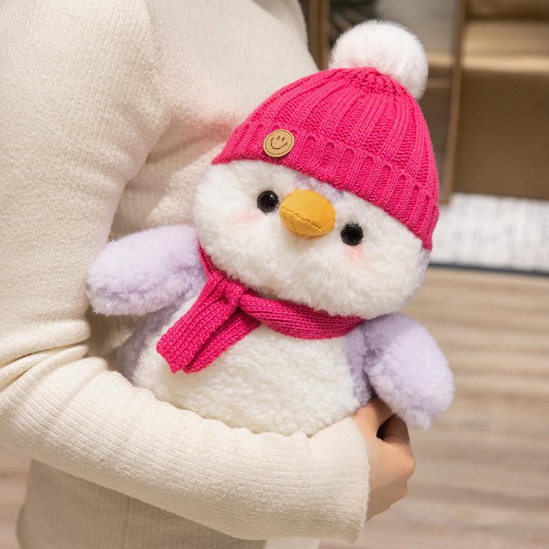 Cute Penguin Plush Toy Comforting Fluffy Penguin Wearing Hats Sleep Doll Stuffed Animal Pillow Birth Date Present
