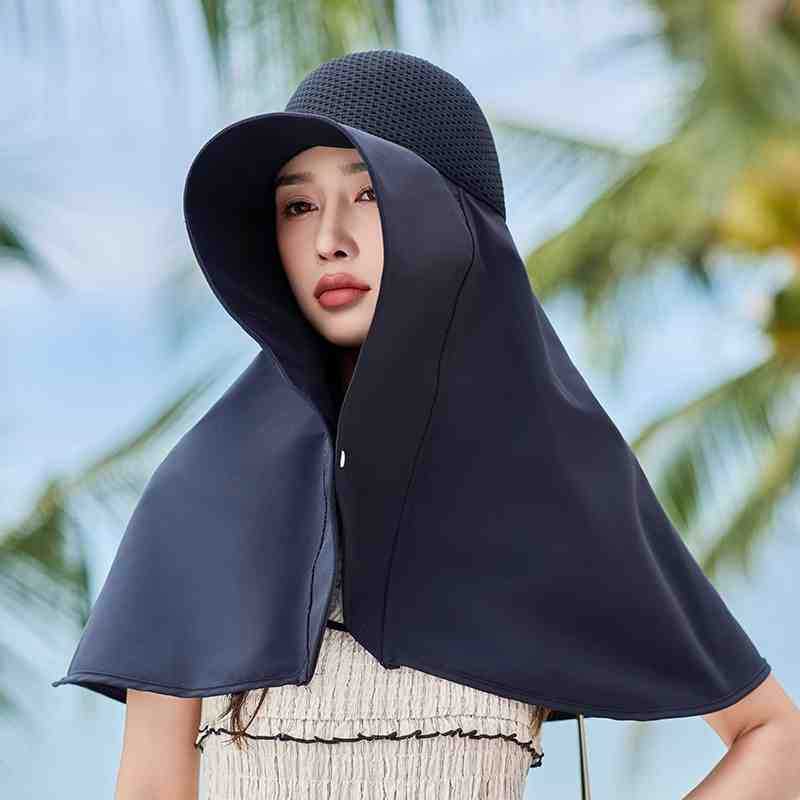 

Sunscreen sun hat summer big brim face cover hat mask neck protection integrated cycling travel sun hat M（56-58cm） чорний