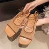 Fashion 2025 Summer Flats Women Bohemia Sandals Square Toe Open Toe Ladies Casual Mesh Breathable Street Style Ankle Cross Strap Sandal
