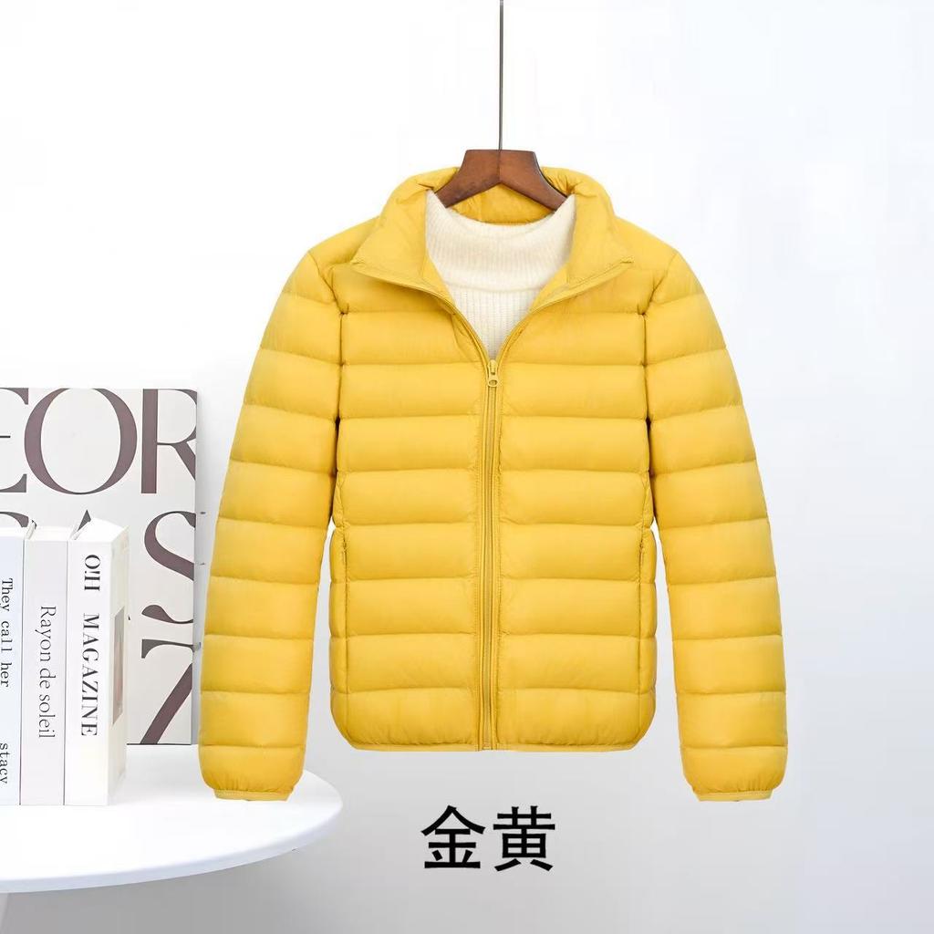 Autumn and winter new down jackets for women's light and thin stand-up collars, short styles, fattened and enlarged size white duck down.