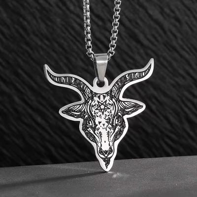 New Product Hot Sale Sheep Head Black Oil Dripping European and American Stainless Steel Necklace Titanium Steel
