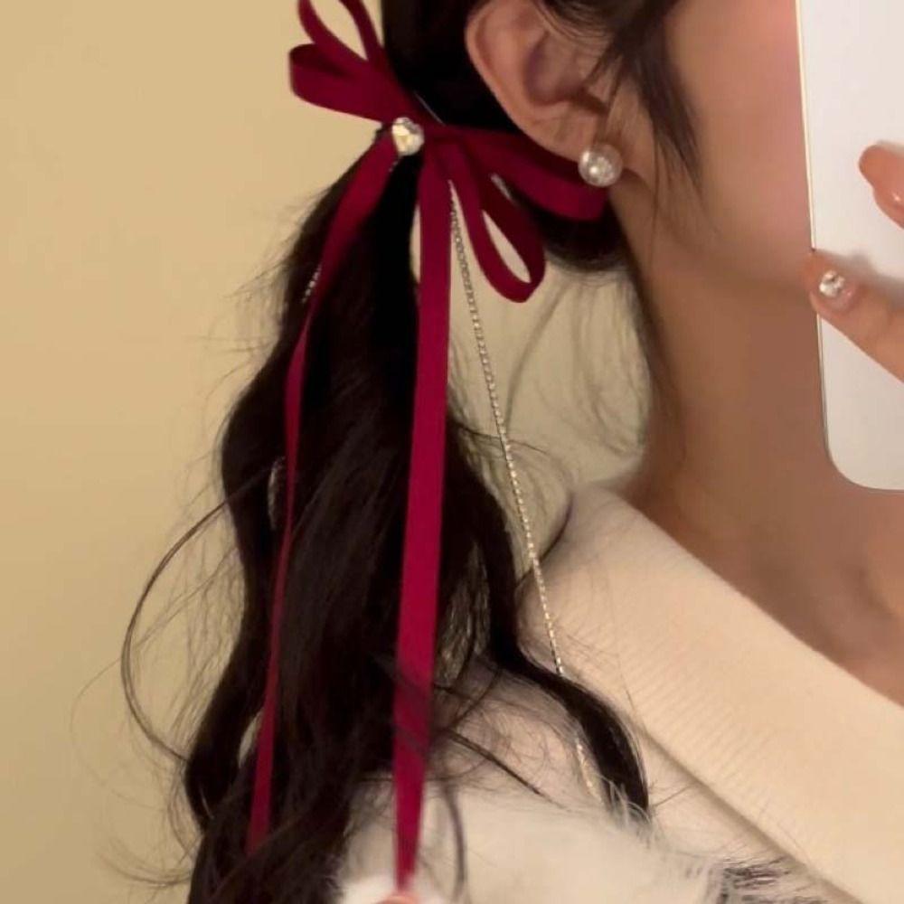 

Rhinestone Bow Crystal Duckbill Clip Tassel Sweet Barrettes Sweet Bowknot Hair Clip Daily чёрный