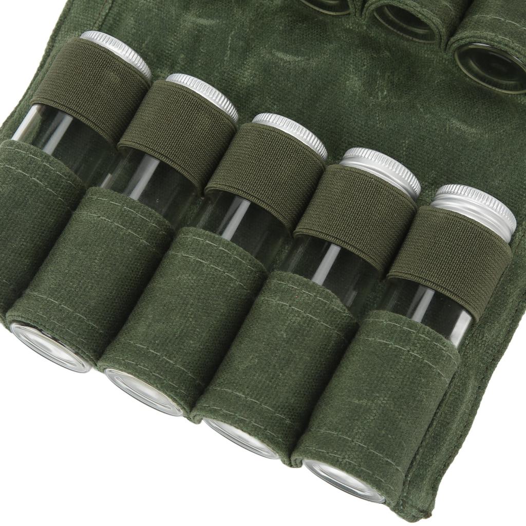 Seasoning Bottle Storage Bag Portable Camping Spice Kit with 9 Spice Jars for Outdoor Camping BBQ Picnic OD Green
