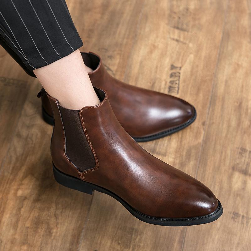 Men's Pointed High-Top Leather Boots - Large Size, Autumn Collection, Formal British Style