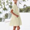Women's Casual Short Sleeve Down Dress Summer Ruffle Pocket Elastic Waist A-Line Swing  Dresses