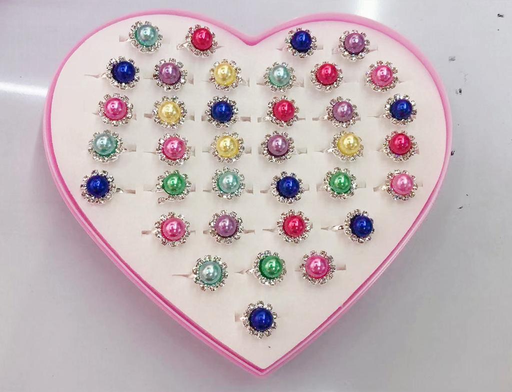 36buc inel pentru copii Cute Princess Baby bibelouri Jucărie Fetiță Cartoon Crystal Inel (cu cutie)