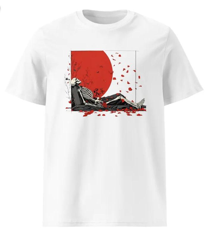 HOT SALE Red Floral Skull Print Tee Neutral Organic Cotton Ribbed TEE T-shirt Vintage Shirt Graphic Fashion Casual Soft Tees 3XL