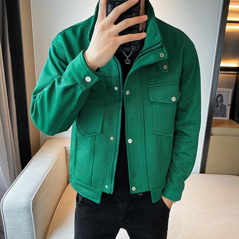 Men's coat spring and autumn new stand-up collar slim jacket trendy versatile twill casual ruffian handsome outer gown men