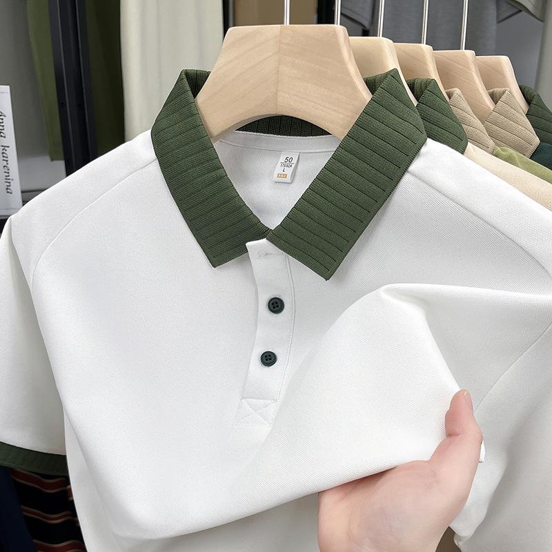 Men'S Lapel Short Sleeve Polo Shirt T-Shirt Short Sleeve High End Lapel Company Men'S Culture Top