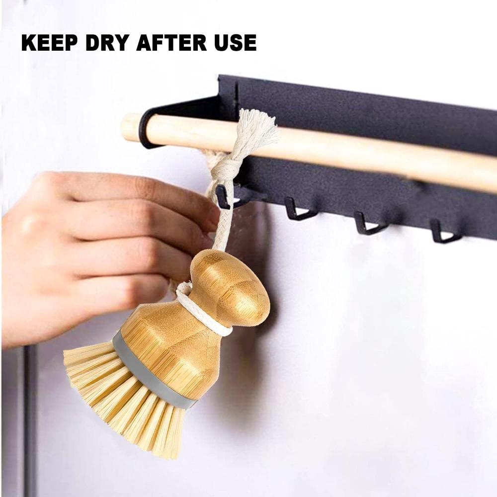 Short-bristled Dishwashing Brush - Round Bamboo Brush with Sturdy Plastic Bristles - a Multi-functional Cleaning Brush Suitable