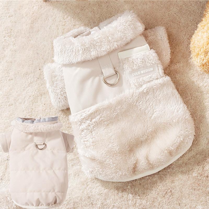 

Зимняя куртка для собак, флисовое пальто для домашних животных, двухсторонняя одежда, теплая одежда для собак, утолщенная одежда для кошек, костюм чихуахуа-бишона с D-образным кольцом XS бежевый