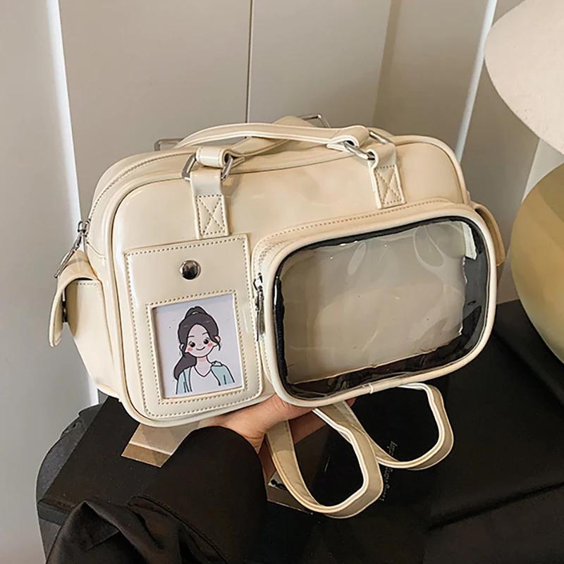 Fashion PU Designer Ladies Adjustable Backpacks Small Capacity DIY Clear Window Shoulder Bag Harajuku Women Ulzzang Y2K Ita Bags