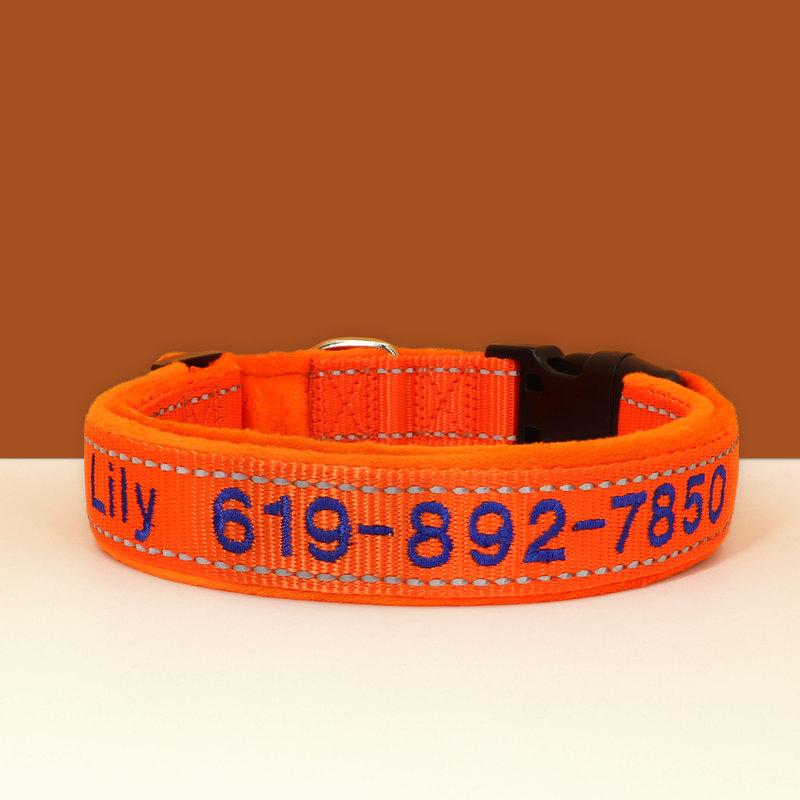 Embroidered Dog Collar Soft Padded Dogs Customized Collars Reflective Pet Necklace Night Safety For Small Medium Large Dogs Pug