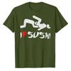 Abstract Brush Calligraphy I Love Sushi Red Heart Graphic Cotton Tshirt Japanese Food Retro Streetwear Loose Unisex Daily Tops