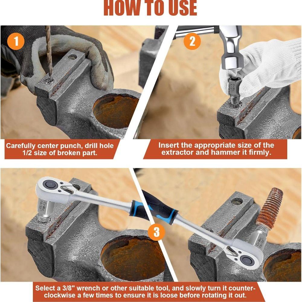 Reverse Thread Bolt Extractor Kit Carbon Steel Screw Remover Tool Screw Extractor Set  DIY Home