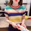 Short-sleeved Striped T-shirt for Women Loose Slimming Thin Sweater Spring Foreign Style Shirt Age-reducing Top for Women