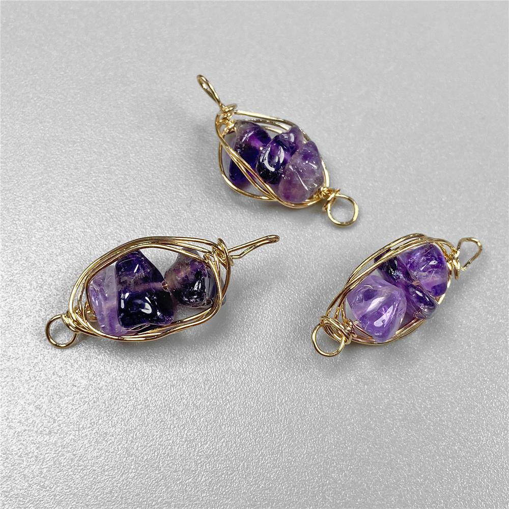 Irregural Stone Chips Connector Charms Natural Crystal Winding Stone Connector Pendant Winding for Women Making Jewerly DIY