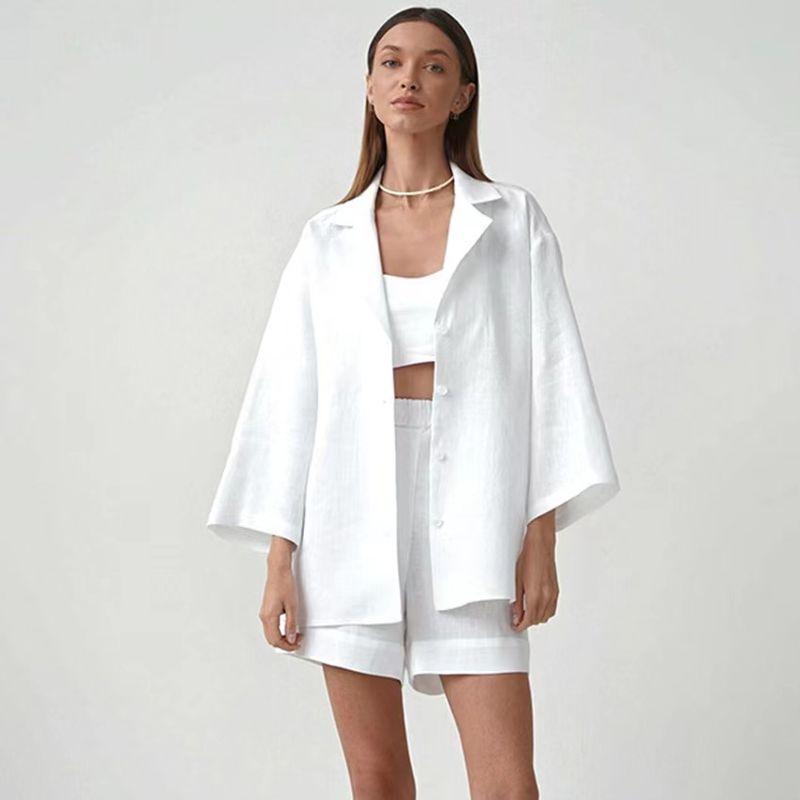 

New Fashion Wind Loose Shirt Shorts Elegant Fashion Casual Set Loose Shirt Shorts Set White L