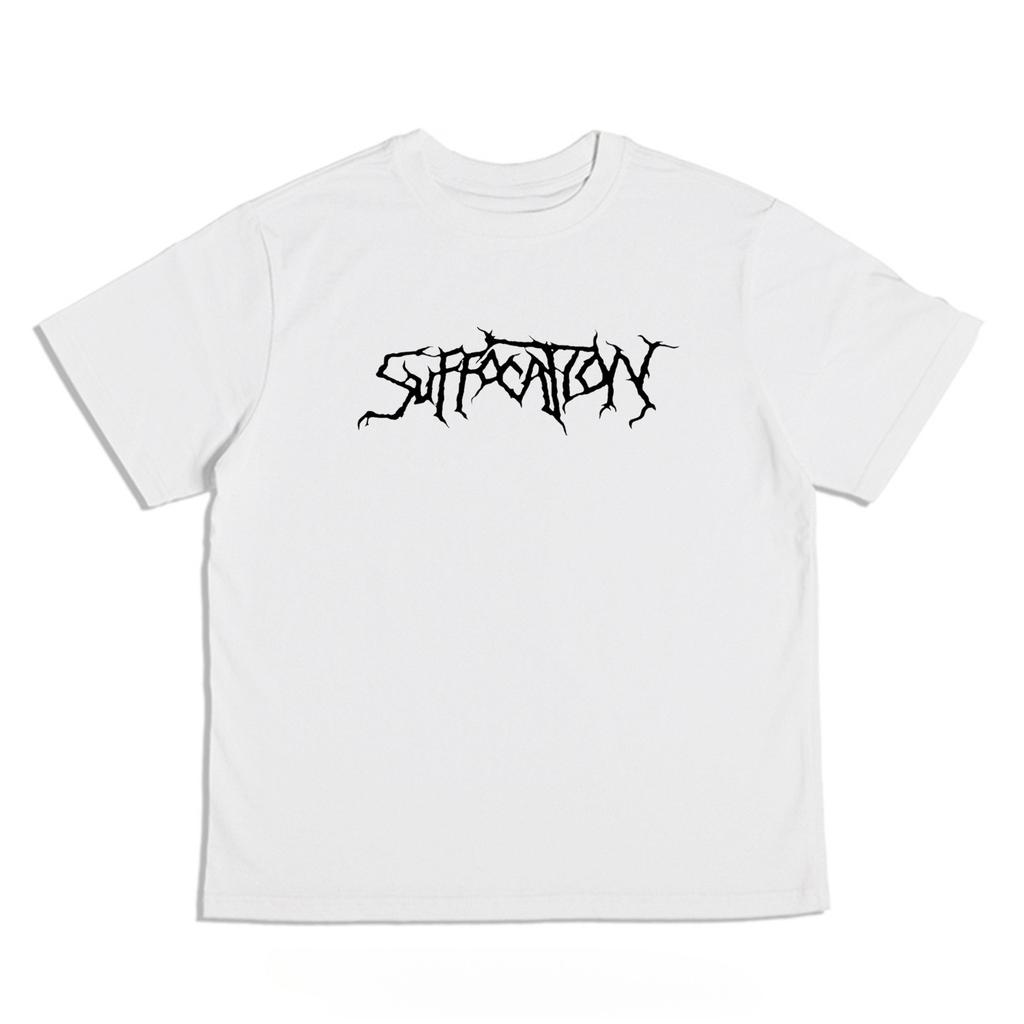 T-shirt con Stampa Band Metal Rock Suffocation Tranquil Hell 100% Cotone Vestibilità Larga Uomo e Donna
