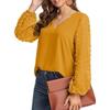 YYFS Camicette e camicie con scollo a V a maniche lunghe con stampa tinta unita primavera autunno moda casual da donna
