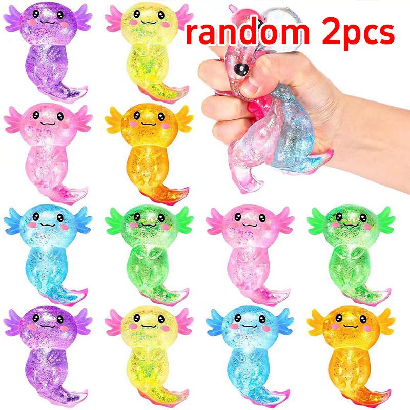 Glitter Pink Axolotl Maltose Squishy Toy Stretchable Squeeze Fidget Toy Slow Rebound Anti Stress Relief Sensory Toy Gift