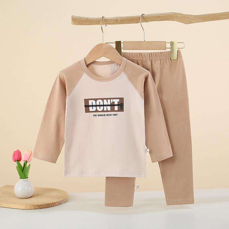 

Children Cotton Raglan Long Sleeve Top and Pants Set Boys Girls Thermal Underwear for Spring Fall 120 світлого кольору хакі