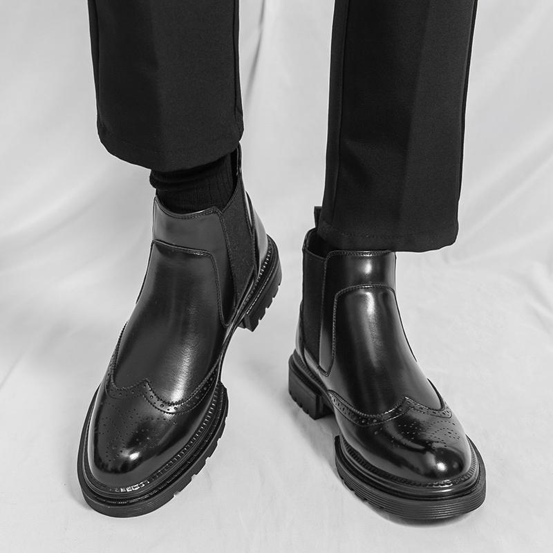 Men's riding boots British-style retro brogue carved high-top leather shoes men's casual leather shoes thick-soled leather boots