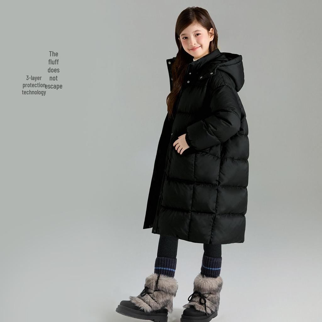 Girls' High Loft White Duck Down Long Winter Jacket - Water Repellent & Windproof (2025)