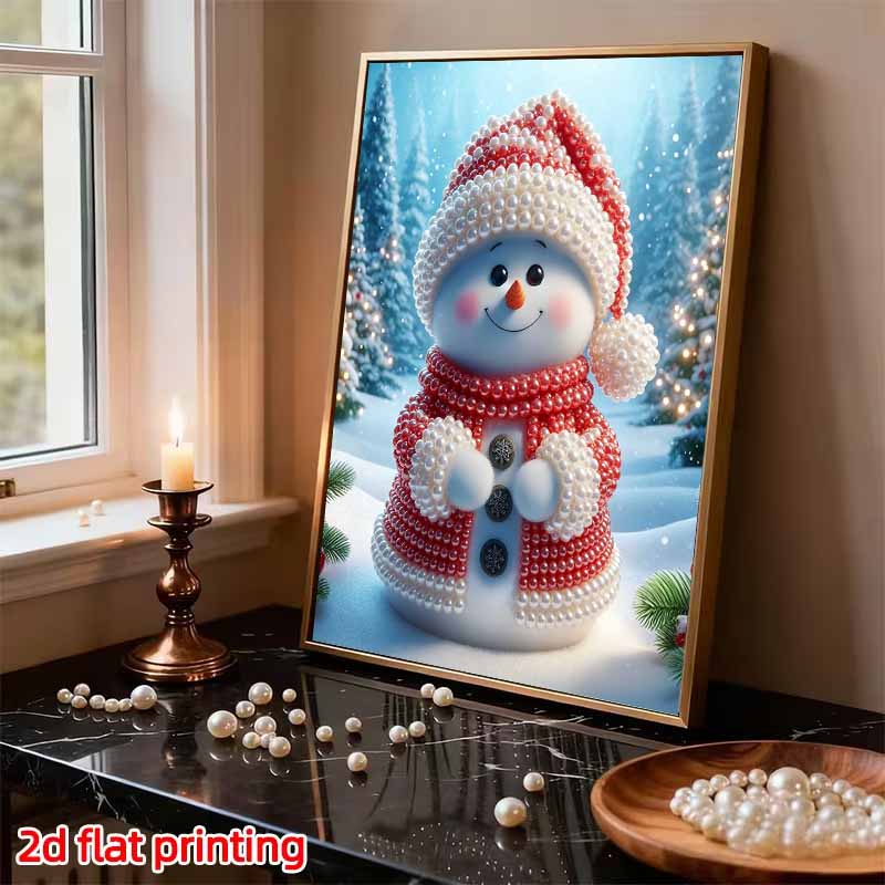 Pearl Painting DIY Kit Winter Snowman Frameless Handmade Bead Canvas Art Creative Leisure Craft for Bedroom Living Room Decor