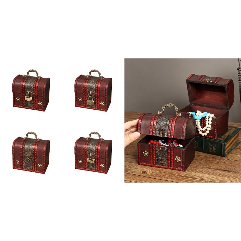 Jewelry Storage Box Treasure Jewelry Container Wood Trinket Holder Jewelry Organizer with Lock Jewelry Display Case Gift
