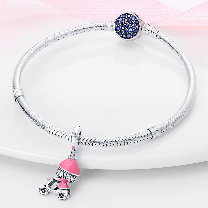 S925 Silver DIY Handmade Motorcycle Girl Charm Jewelry Accessories for Women Girls Gift