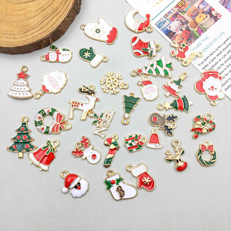 38Pc Christmas Style Small Pendant Christmas Earrings Pendant Diy Jewelry Accessories Santa Claus Snowman Bell Pendant Necklace