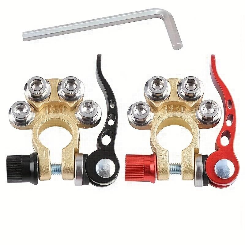 2pcs Heavy Duty Brass Battery Terminal Connectors - 4-Way Quick Disconnect for Cars, Trucks & Boats