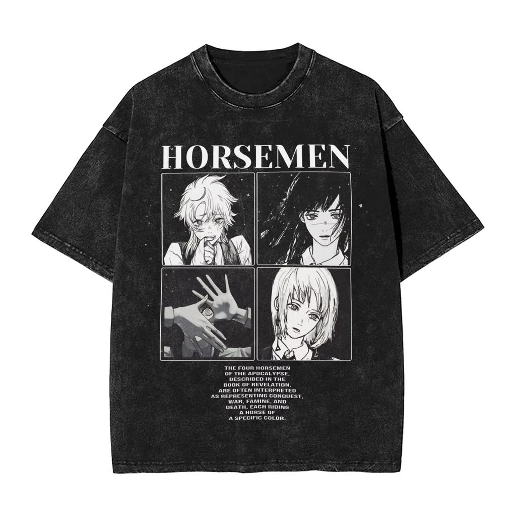 2026 Summer Chainsaw Man Yoru War Devil Washed Anime T-shirt Harajuku Streetwear Oversized Short Sleeve Daily Wear Cool Top
