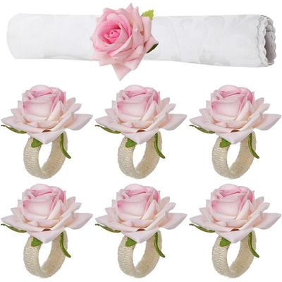 6PCS Rose Flower Napkin Rings Towel Buckle Napkin Ring Wedding Party Valentine's Day Hotel Table Decors Napkin Holder Gifts