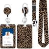Leopard Print ID Badge Holder with Lanyard Retractable Badge Reel Belt Keychain Lanyards Clip Vertical ID Card Cover Sleeve Case
