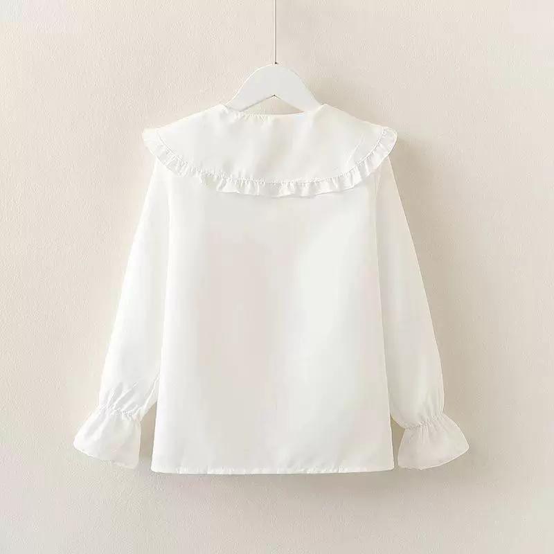 Girls Long Sleeved Blouse Doll Collar Spring Autumn Young Children's Clothing Korean Teen Girls Button White Shirts Spring Tops