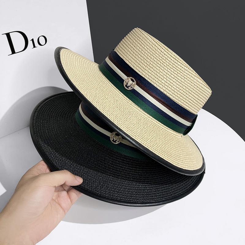 French retro M standard hat women's summer sunshade sun protection British flat top hat beach seaside vacation sun hat