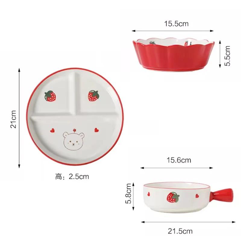 Snack Plates Bear Ins Ceramic Divided Plate Fat Reducing Plate Three Grid Circular Plate Home Weight Loss Breakfast Plates