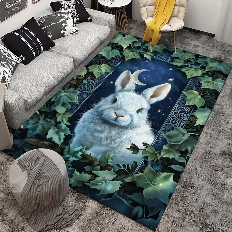 Enchanted Rabbit Rug with Moon and Stars - Magical Home Decor for Fantasy Fans | Cozy Living Room Carpet Skid resistant carpet