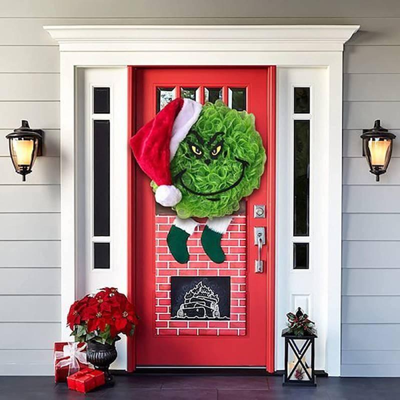 Grinch Green Plush Christmas Wreath Decorative Hanging Ornament For Festive Decor