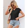 YYFS Women's Fashion Casual Summer Spring Solid Color Print Short Sleeve V-Neck Blouses & Shirts