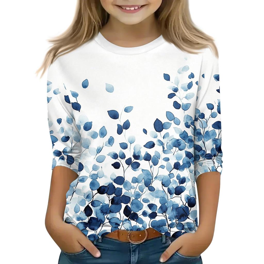 Topuri cu imprimeu pentru tineret fete 5-16 ani gât rotund tricouri mâneci 3/4 topuri la modă ținute tricouri