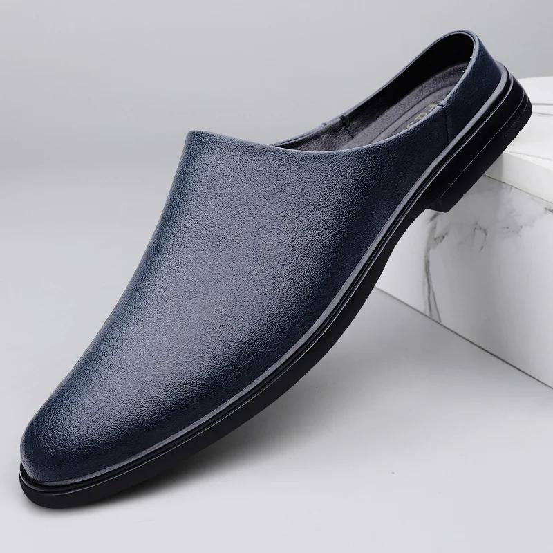 Fashion Fashion Men Half Loafers Genuine Leather Slippers 2025 New Loafer Slides Breathable Mules for Man Outdoor Lightweight Half Shoes